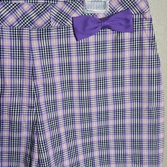 Lady Hagen 8 Purple Plaid Golf Bermuda Shorts W Bow Waist - Picture 2 of 9